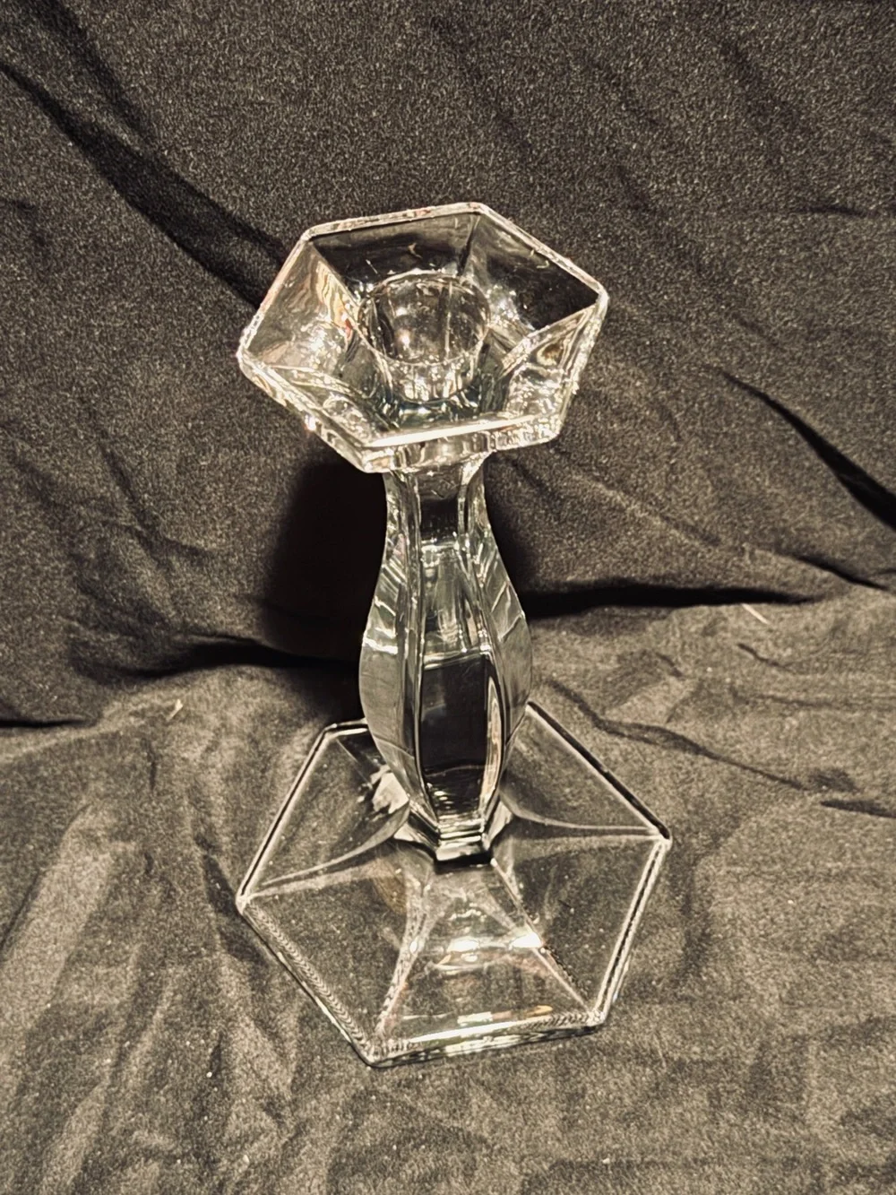 Vintage UV “Glow Glass” Candlestick Holder - Elegant Hex Base Accent